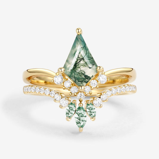 Kite Cut Moss Agate Classic Engagement Bridal Set 2pcs - Aero