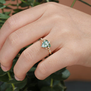 Hedera Heart Leaf Moss Agate Engagement Ring