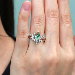 Black Gold Moss Agate & Teal Sapphire Leafy Ring Sets 2pcs - Willow