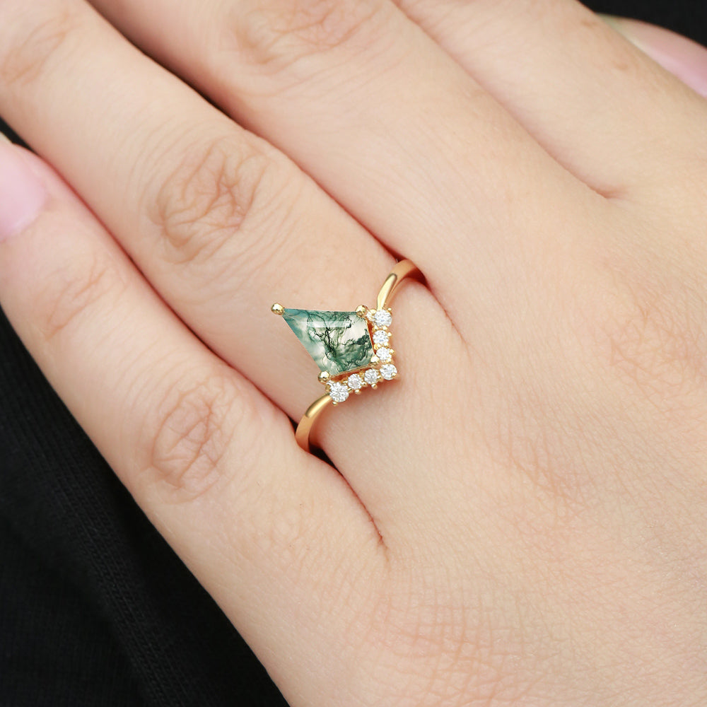 Unique Moss Agate Kite Cut Classic Engagement Ring - Nimbus