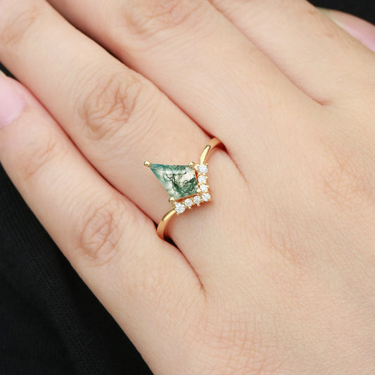 Unique Moss Agate Kite Cut Classic Engagement Ring - Nimbus