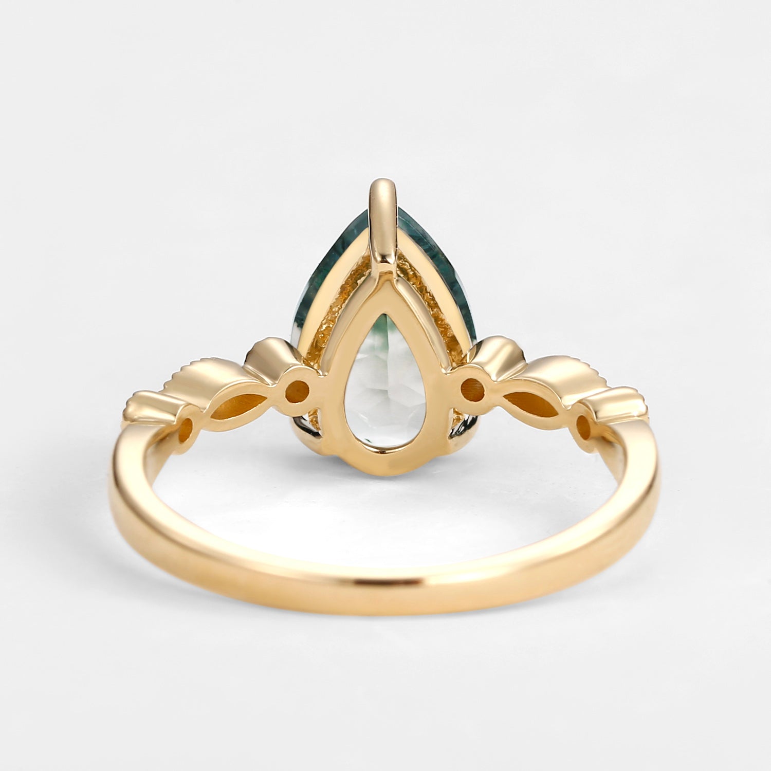 Unique Inspired Pear Shaped Moss Agate Engagement Ring