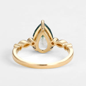 Unique Inspired Pear Shaped Moss Agate Engagement Ring