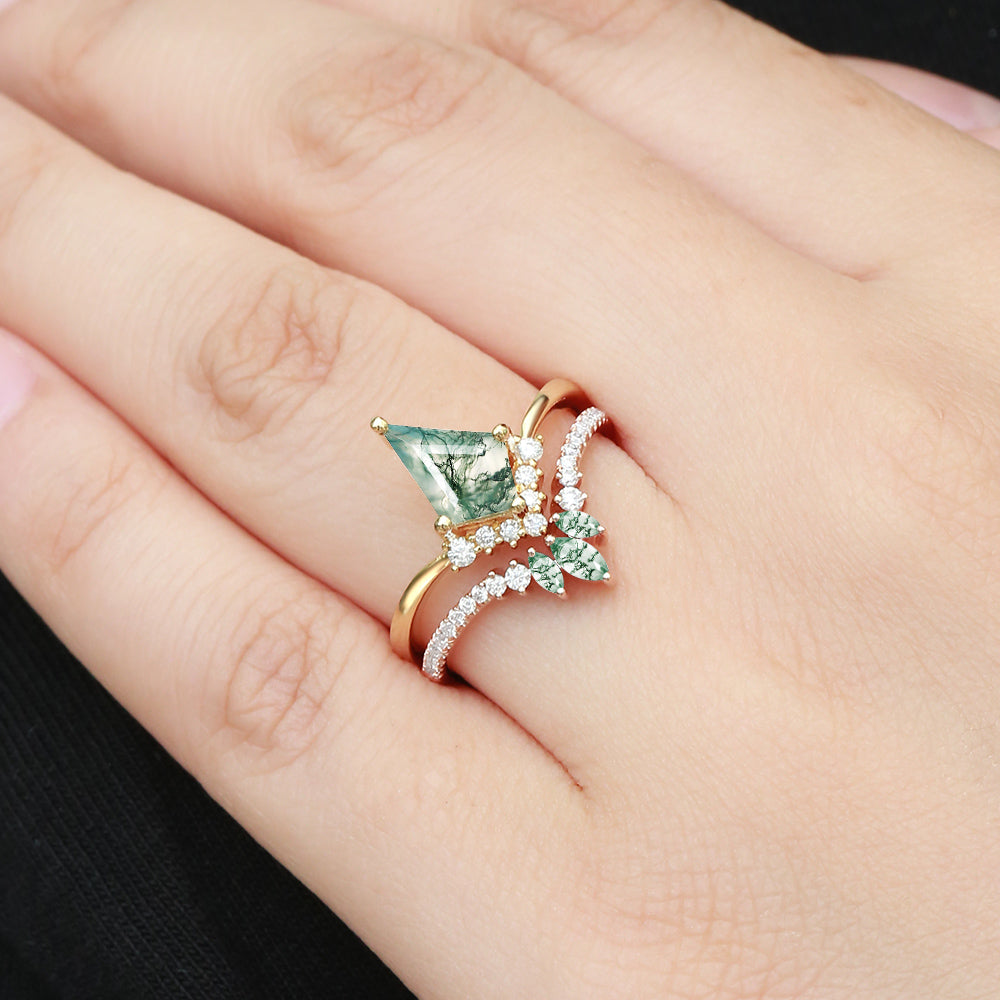 Kite Cut Moss Agate Classic Engagement Bridal Set 2pcs - Aero