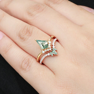 Kite Cut Moss Agate Classic Engagement Bridal Set 2pcs - Aero