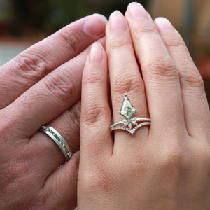 Unique Floral Moss Agate Kite Cut Couple Ring Set 3pcs