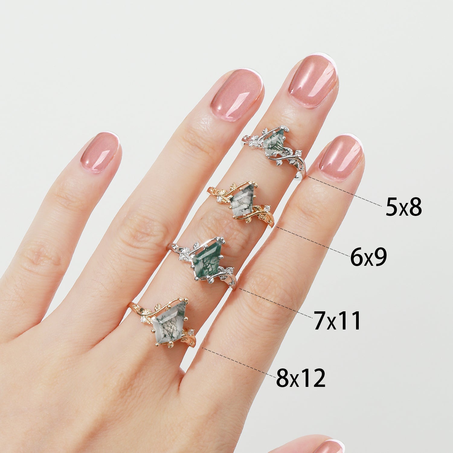 Black Gold Unique Moss Agate Leafy Engagement Ring - Willow