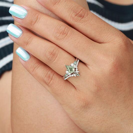 Black Gold Kite Cut Green Moss Agate Bridal Set 2pcs - Rebecca