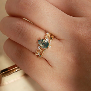 Camellia Pear Cut Moss Agate Branch Leafy Bridal Set 2pcs