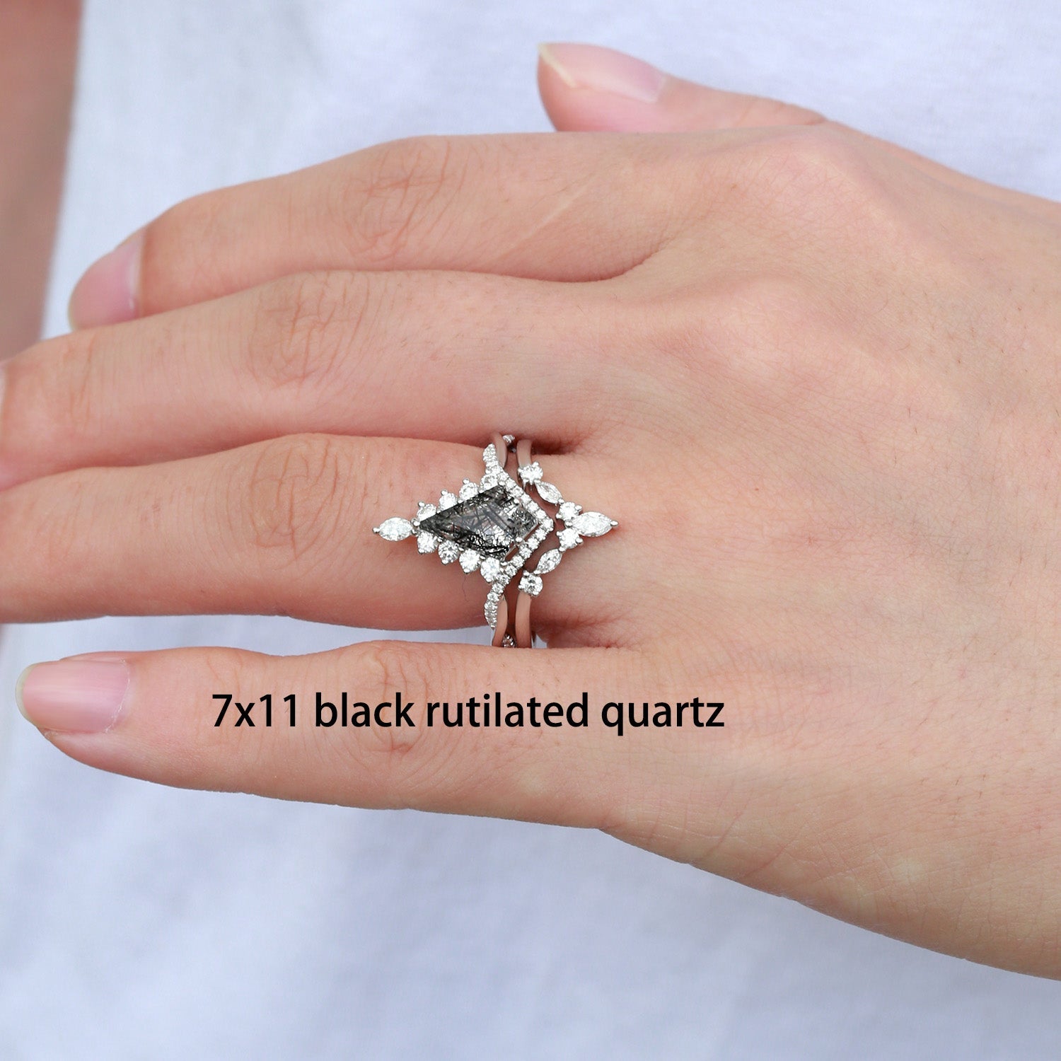 Unique Moss Agate Kite Shape Engagement Ring Sets 2pcs