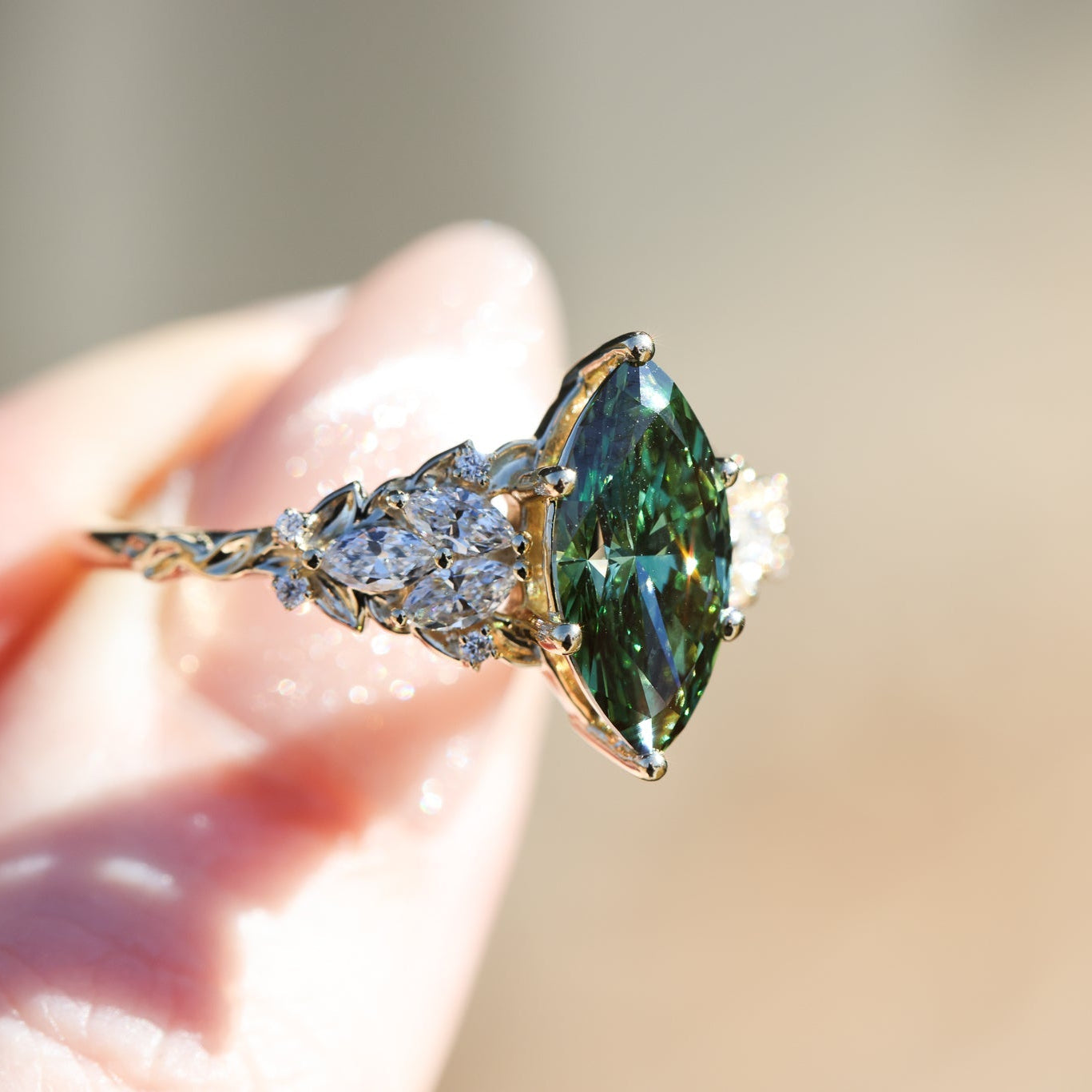 The Enchanted Garden Vine Ring With A Marquise-Cut Diamond