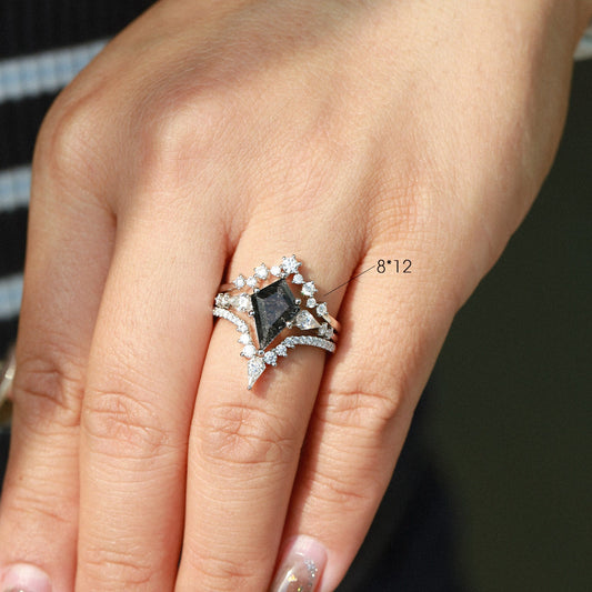 Twin Flames - Kite Cut Moss Agate Engagement Ring Set 3pcs - Tyler