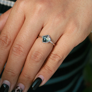 Unique Pentagon Moss Agate Leafy Bezel Engagement Ring