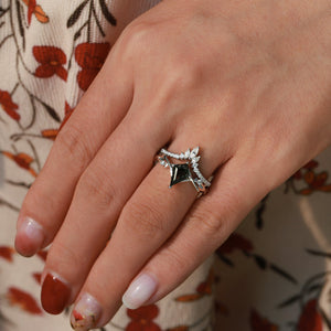 Kite Shape Branch Moss Agate Engagement Ring Sets 2pcs