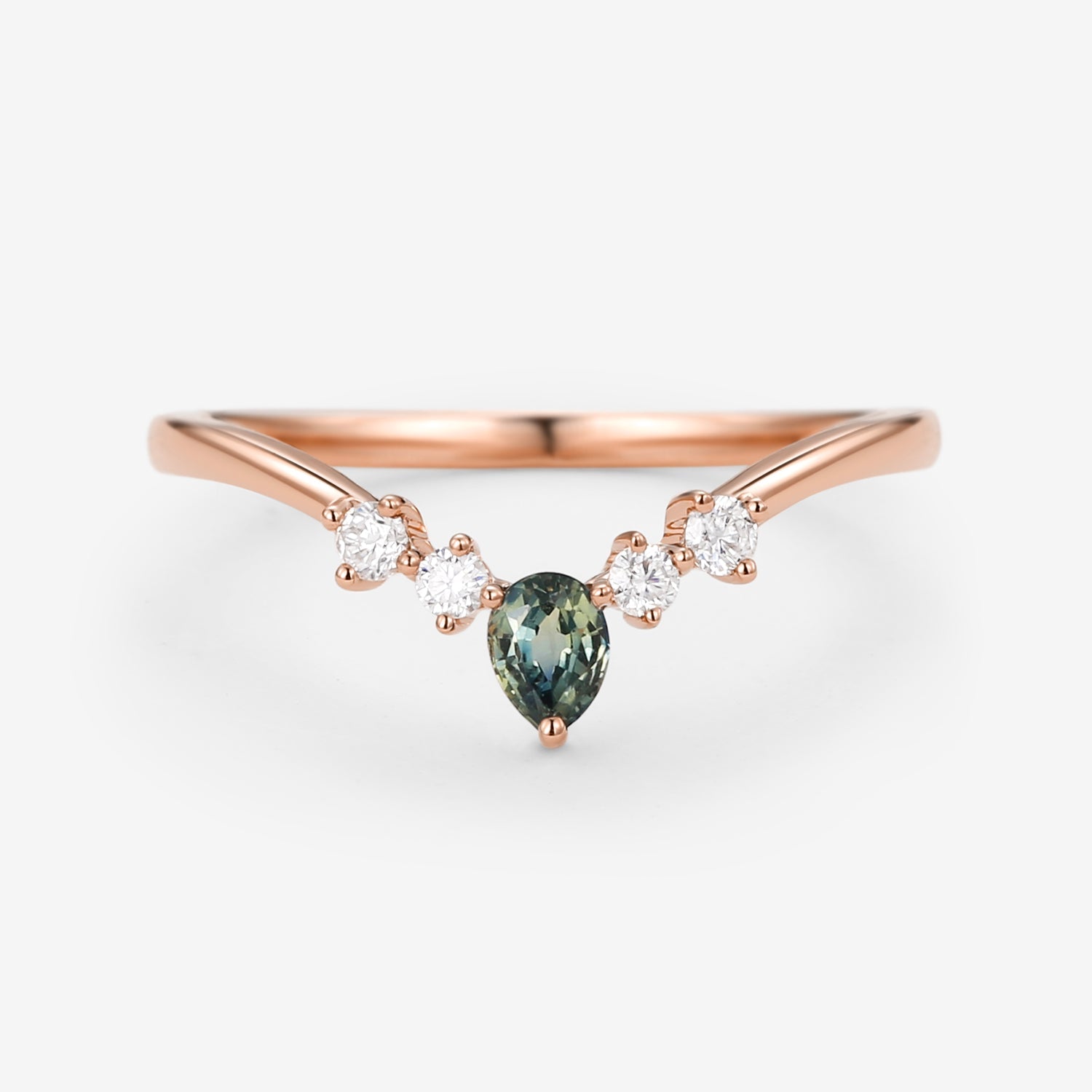 Teal Sapphire & Moissanite Band Wedding Ring