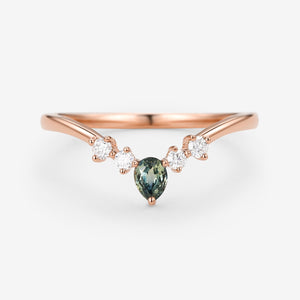 Teal Sapphire & Moissanite Band Wedding Ring