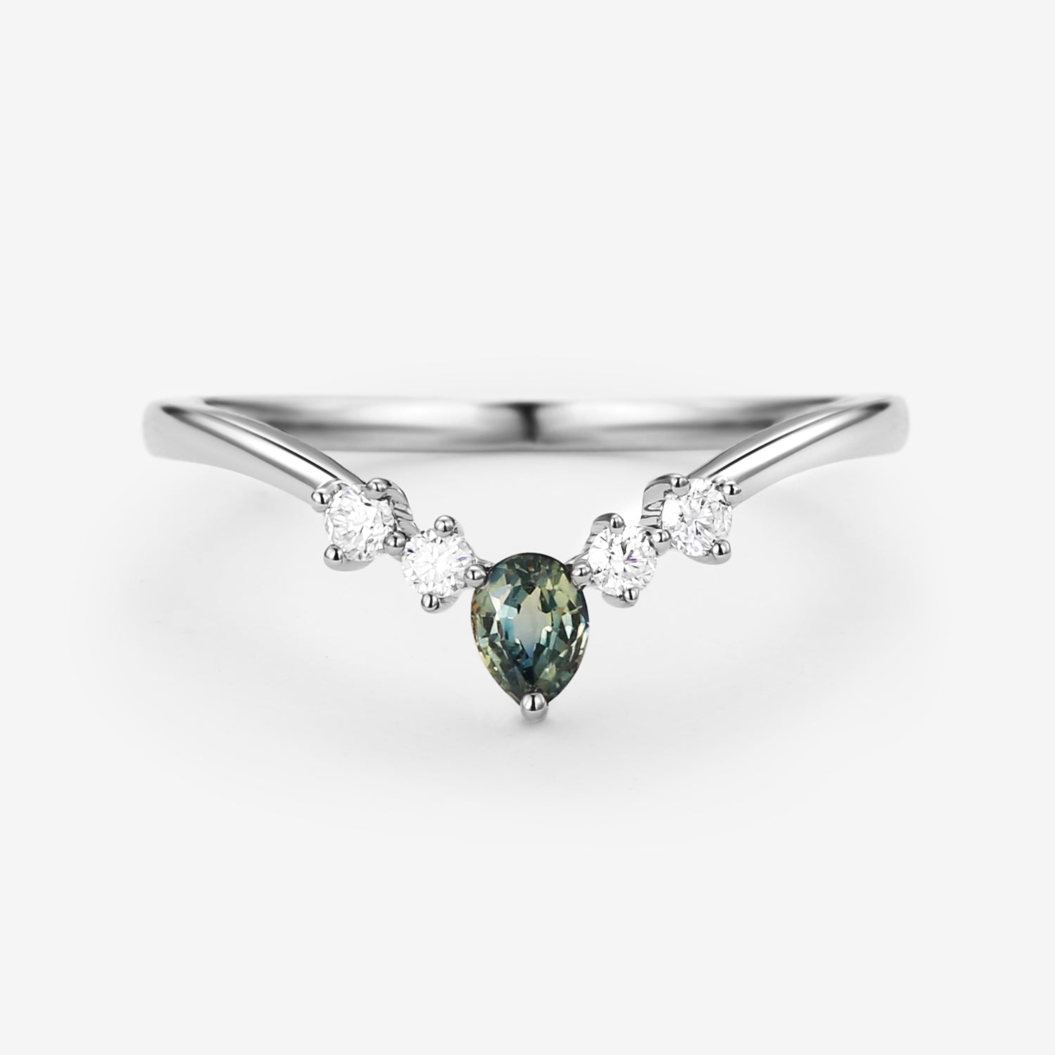 Teal Sapphire & Moissanite Band Wedding Ring