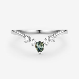 Teal Sapphire & Moissanite Band Wedding Ring