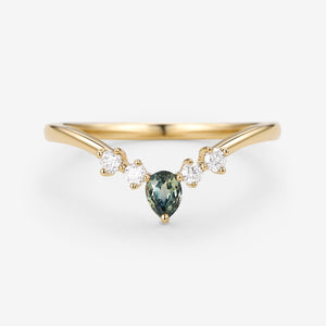 Teal Sapphire & Moissanite Band Wedding Ring