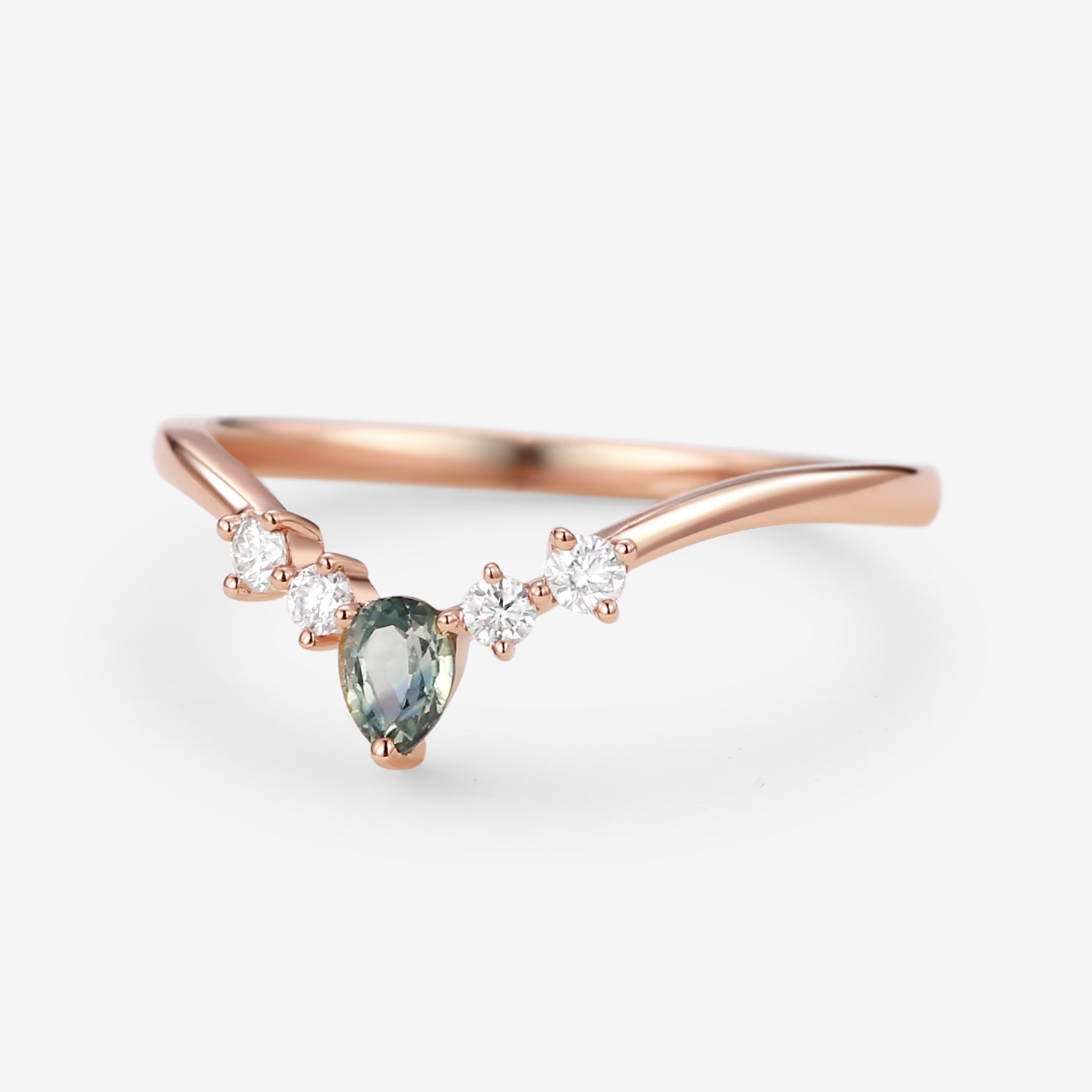 Teal Sapphire & Moissanite Band Wedding Ring