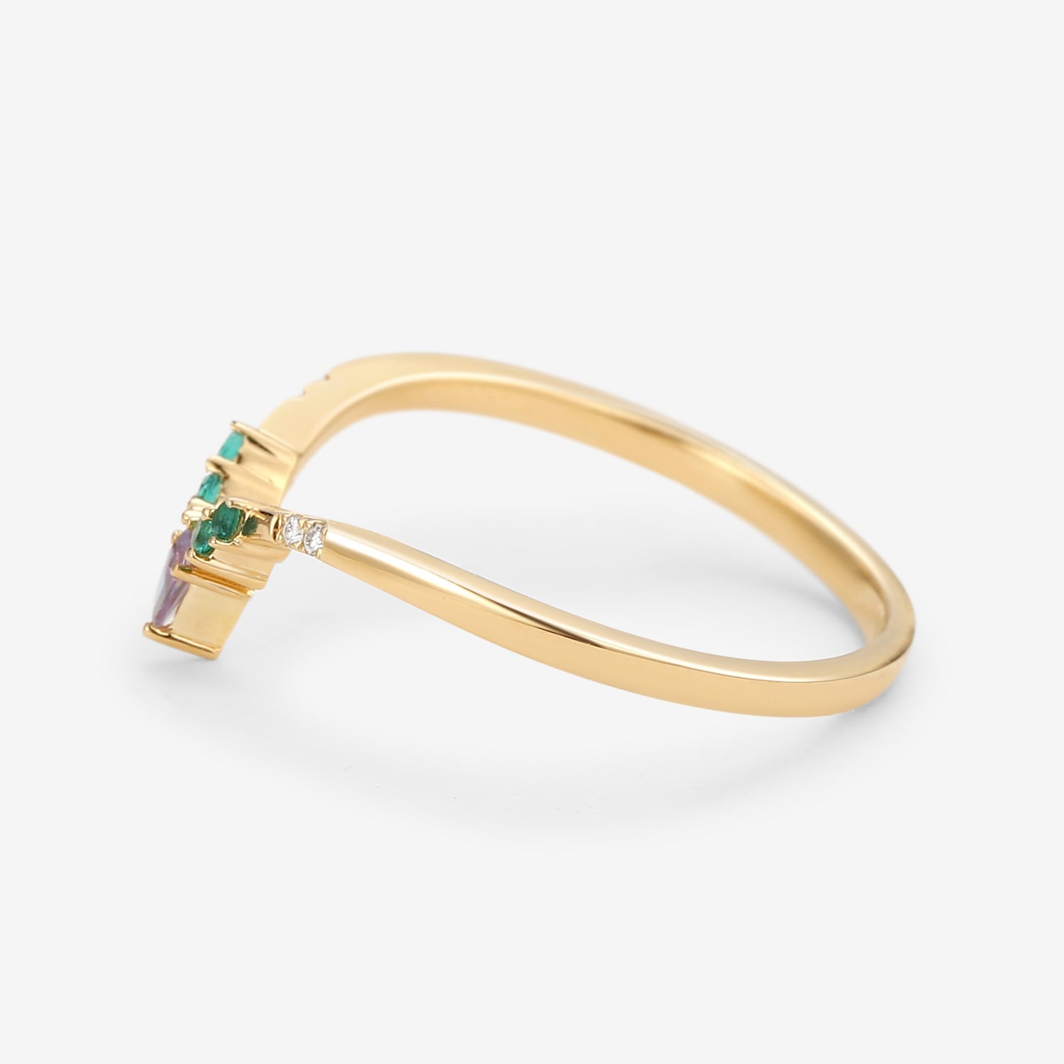 Alexandrite & Emerald & Moissanite  V Shaped Wedding Band