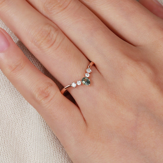 Teal Sapphire & Moissanite Band Wedding Ring