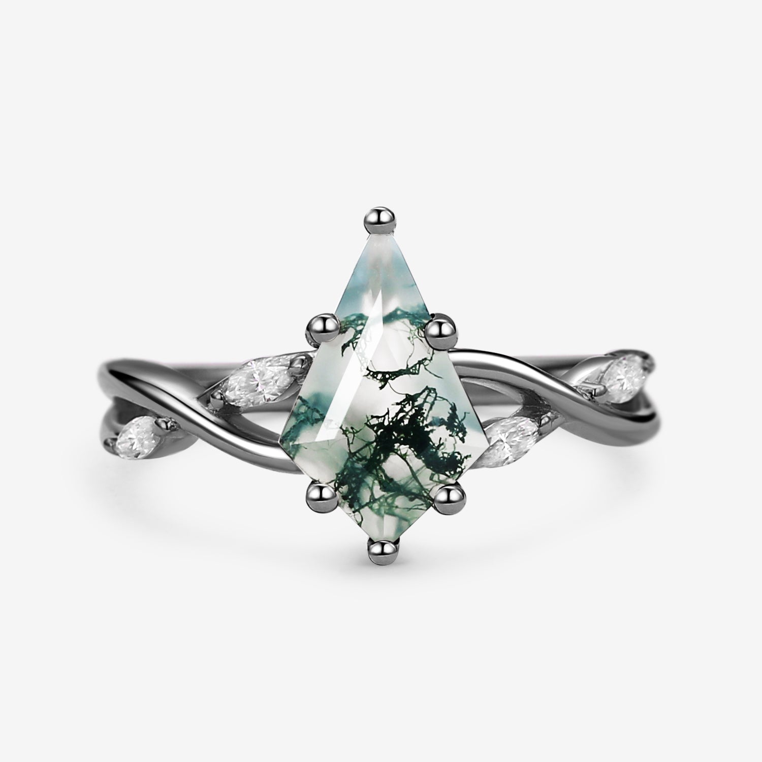 Infinity Kite Cut Moss Agate Classic Engagement Ring - Vera