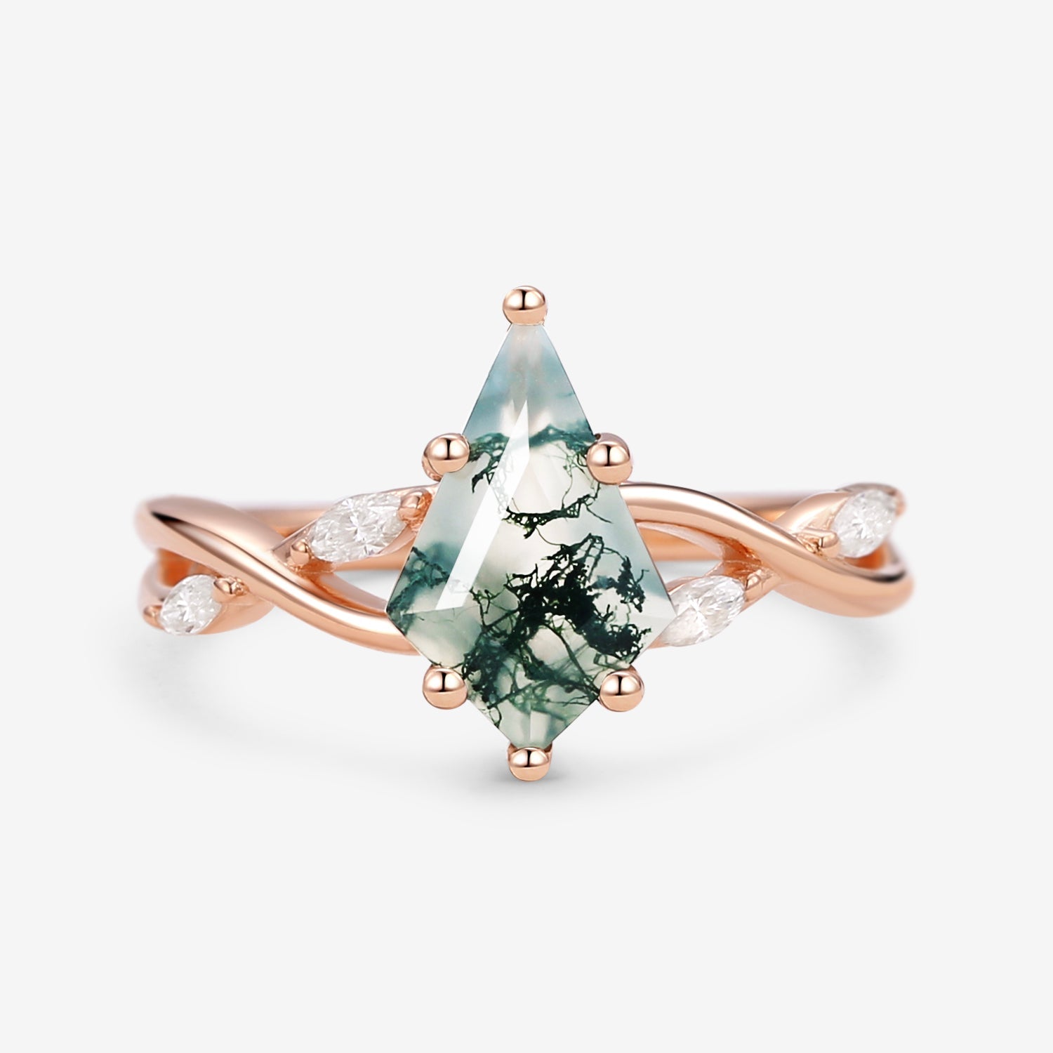 Infinity Kite Cut Moss Agate Classic Engagement Ring - Vera