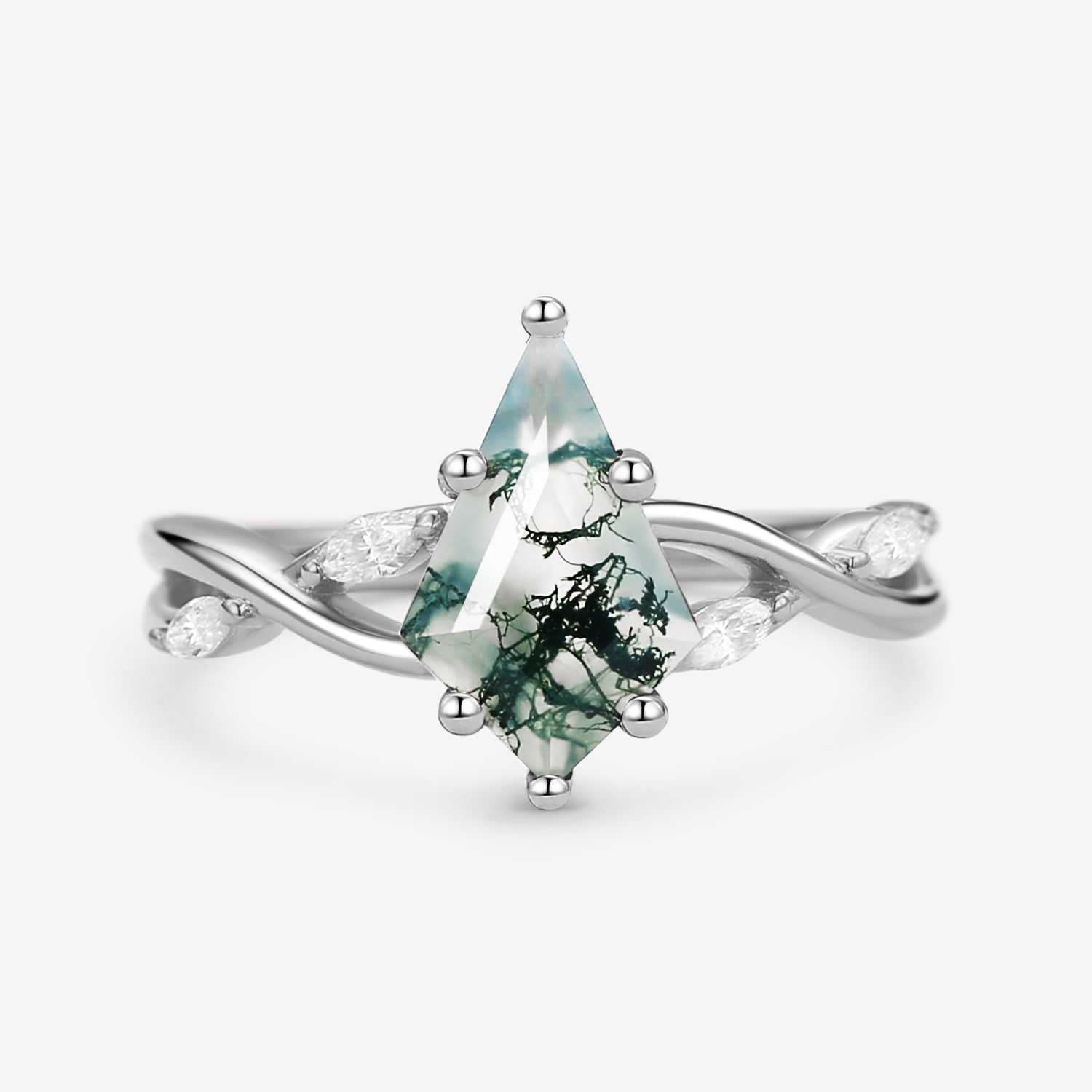 Infinity Kite Cut Moss Agate Classic Engagement Ring - Vera