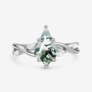 Infinity Kite Cut Moss Agate Classic Engagement Ring - Vera