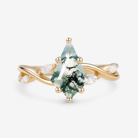 Infinity Kite Cut Moss Agate Classic Engagement Ring - Vera