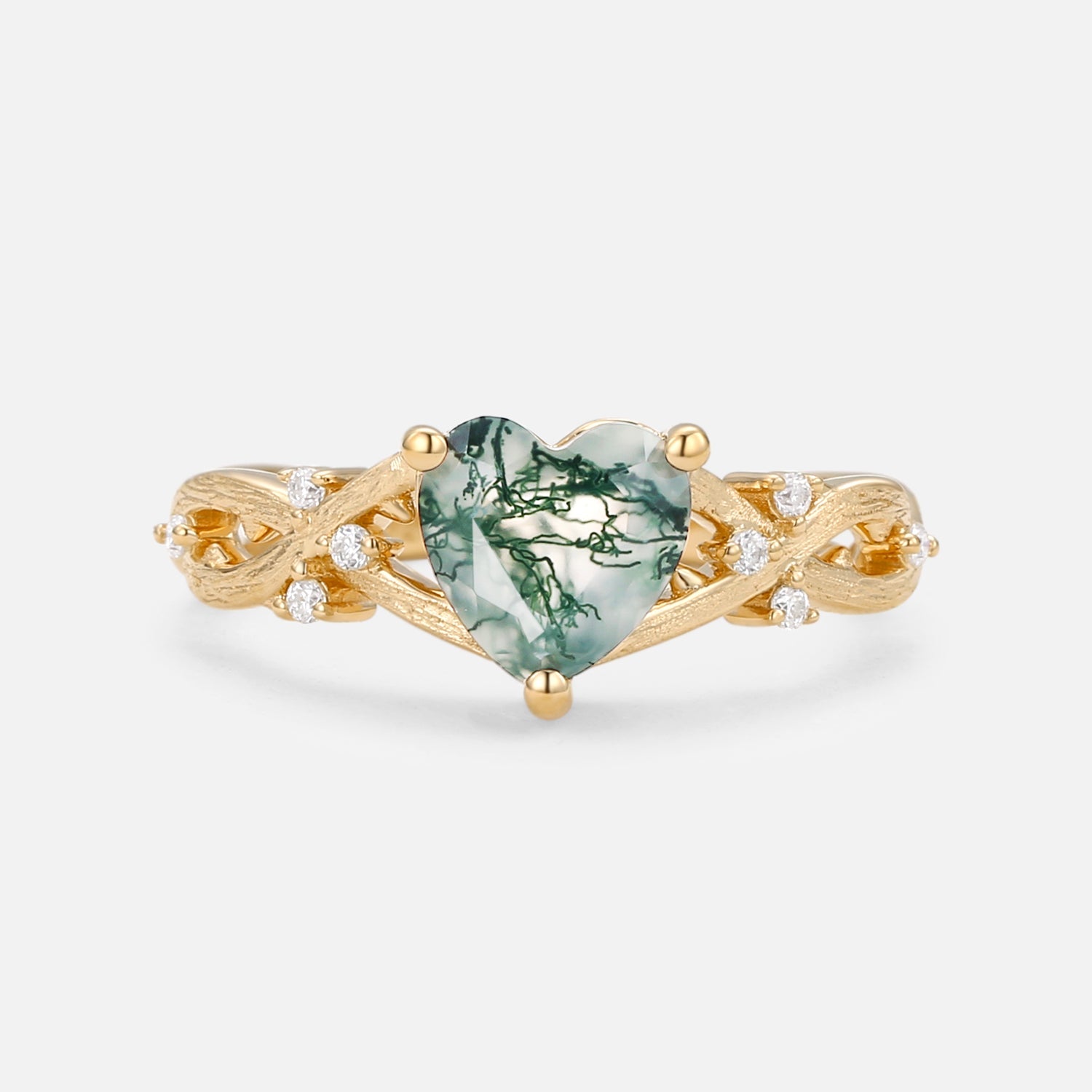 Heart Shape Moss Agate Infinity Engagement Ring