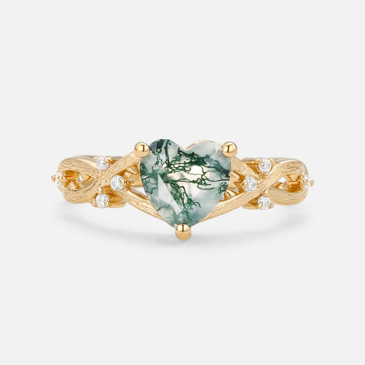 Heart Shape Moss Agate Infinity Engagement Ring