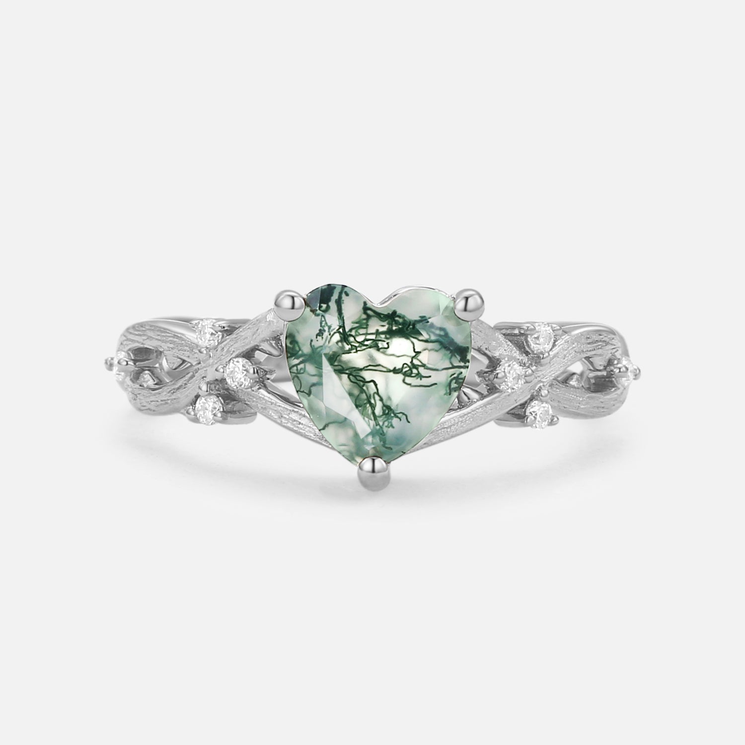 Heart Shape Moss Agate Infinity Engagement Ring