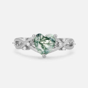 Heart Shape Moss Agate Infinity Engagement Ring
