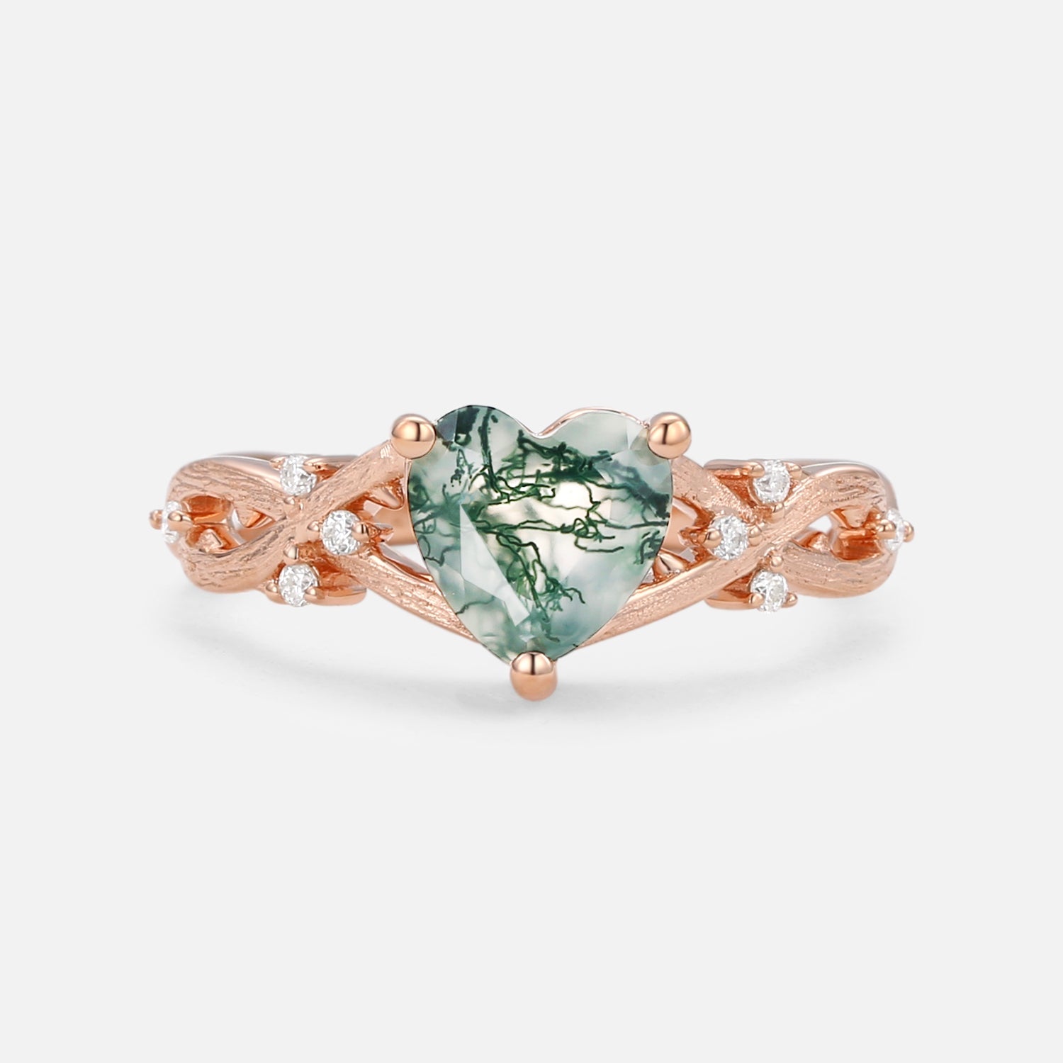 Heart Shape Moss Agate Infinity Engagement Ring