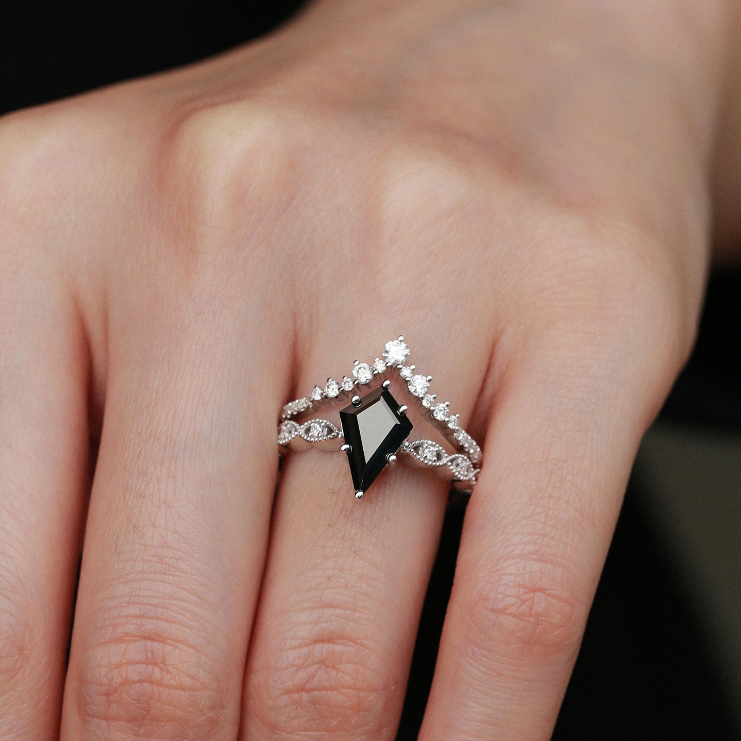 2.0ct Vintage Kite Cut Moss Agate Engagement Ring Set 2pcs - Winona