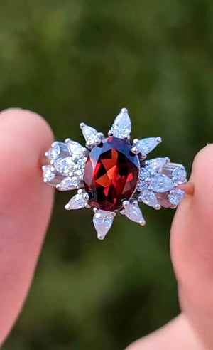 Midnight Rose Garnet Ring, Garnet engagement ring, Oval Garnet Ring