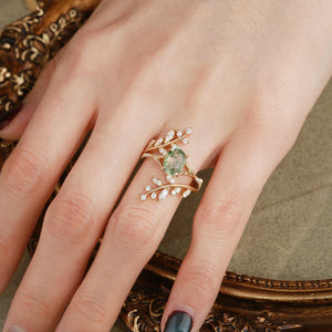 Daphne Oval Cut Moss Agate Cluster Enhancer Ring Set 2pcs