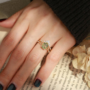Oval Cut Moss Agate Leafy Cluster Bridal Set