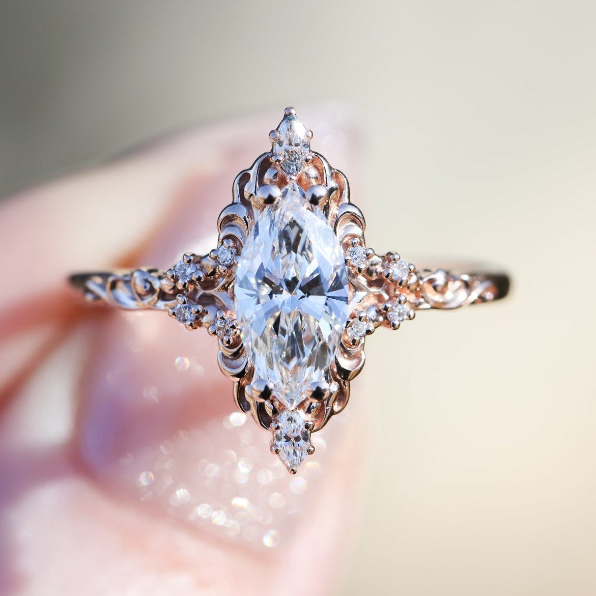 Aurora Swirl Diamond Ring in Filigree Setting