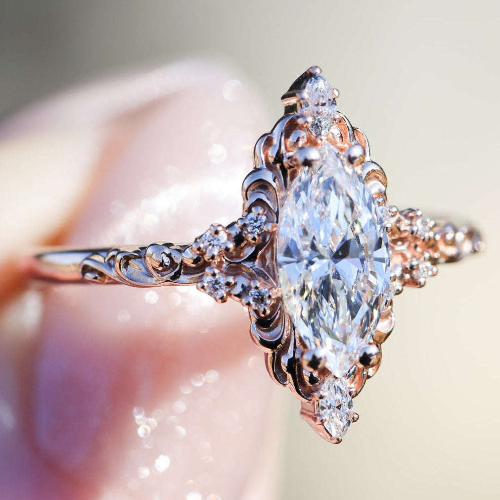 Aurora Swirl Diamond Ring in Filigree Setting