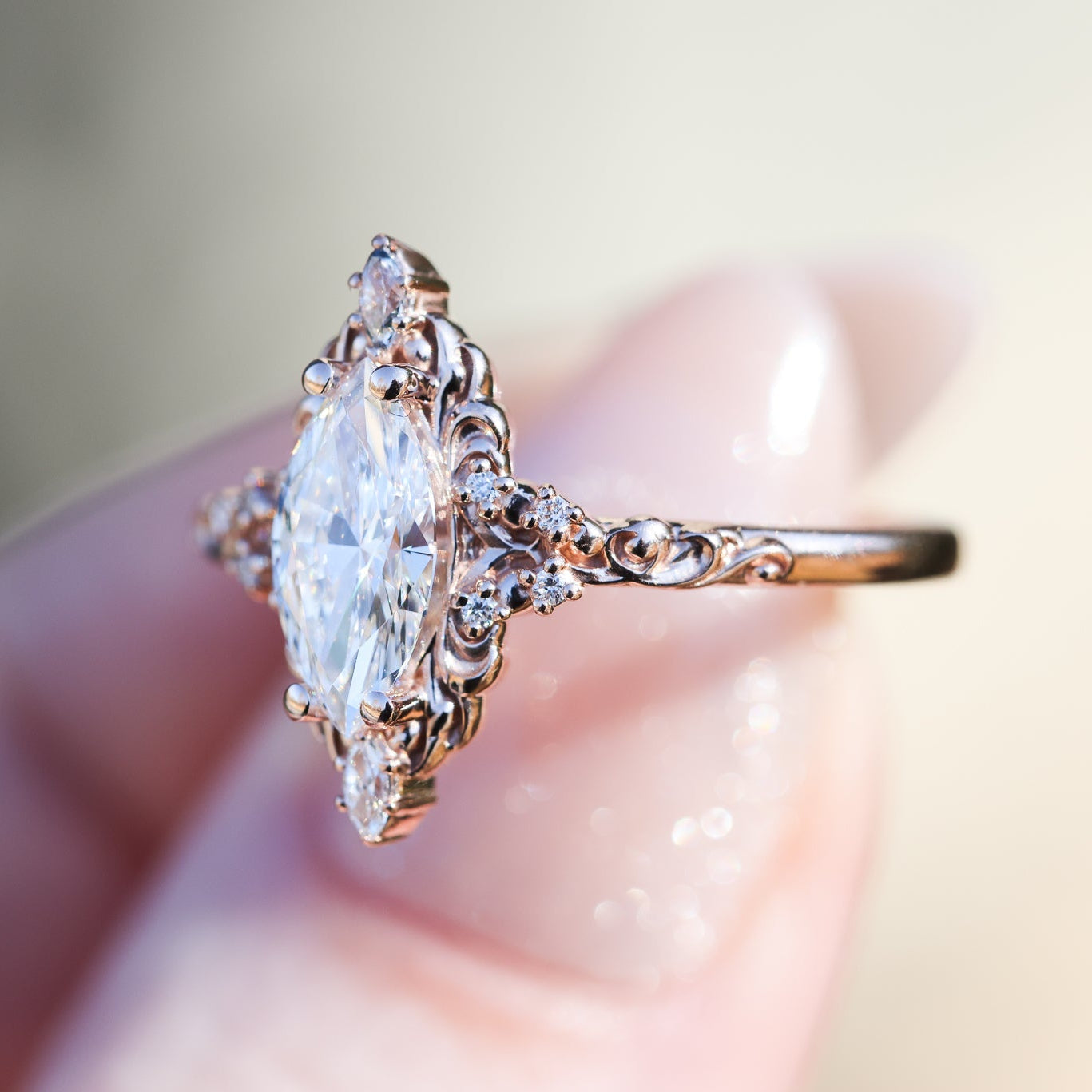 Aurora Swirl Diamond Ring in Filigree Setting