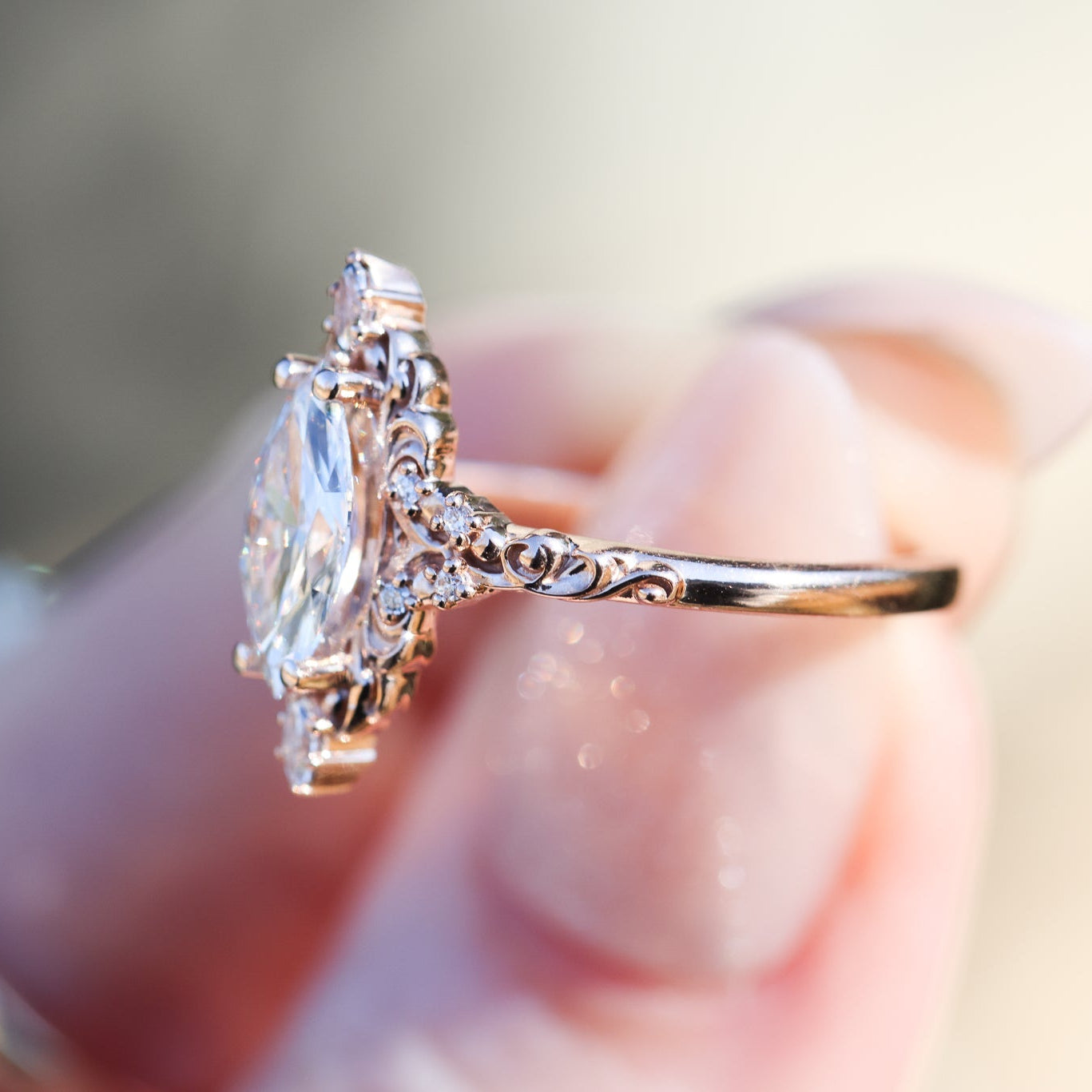 Aurora Swirl Diamond Ring in Filigree Setting