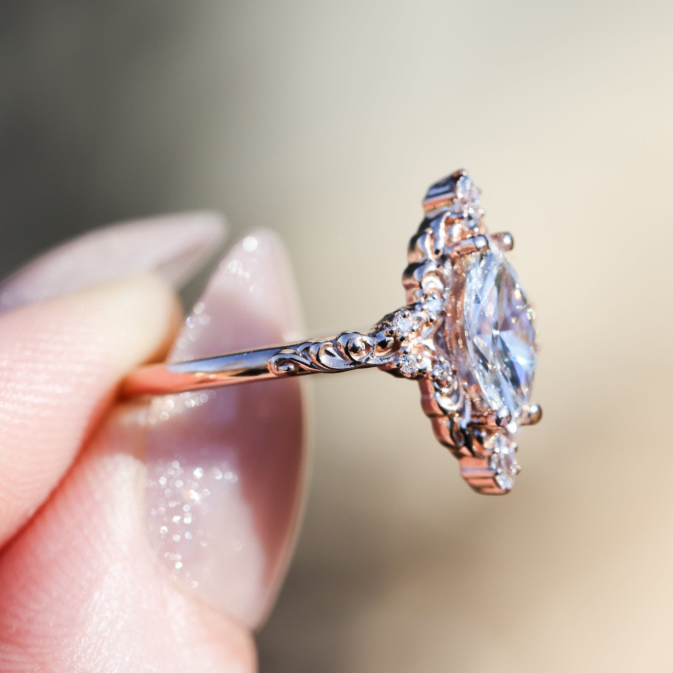 Aurora Swirl Diamond Ring in Filigree Setting