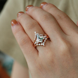 Black Gold Unique Kite Cut Moss Agate Ring Set 3pcs - Kinsley