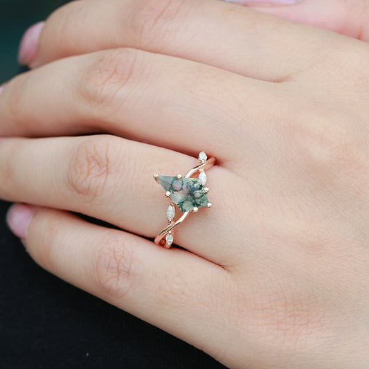 Infinity Kite Cut Moss Agate Classic Engagement Ring - Vera