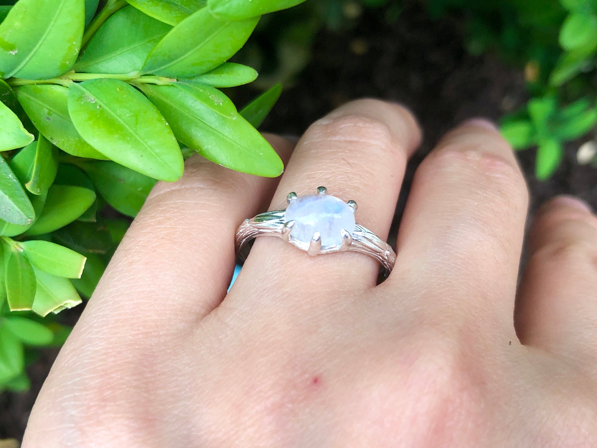 Angel's Wing, Raw Moonstone Solitary Engagement Ring