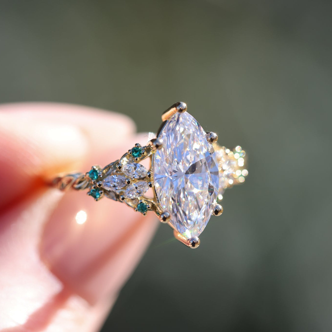 The Enchanted Garden Vine Ring With A Marquise-Cut Diamond