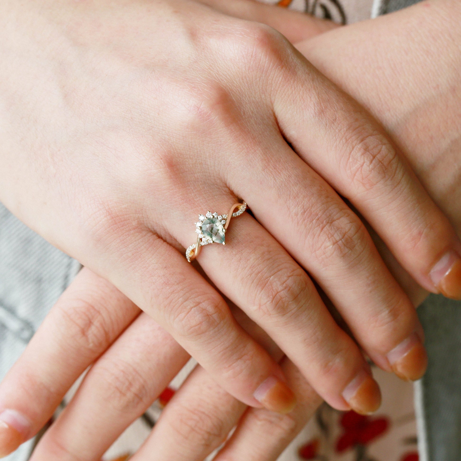 1.5ct Pear Moss Agate Infinity Engagement Ring - Barbara